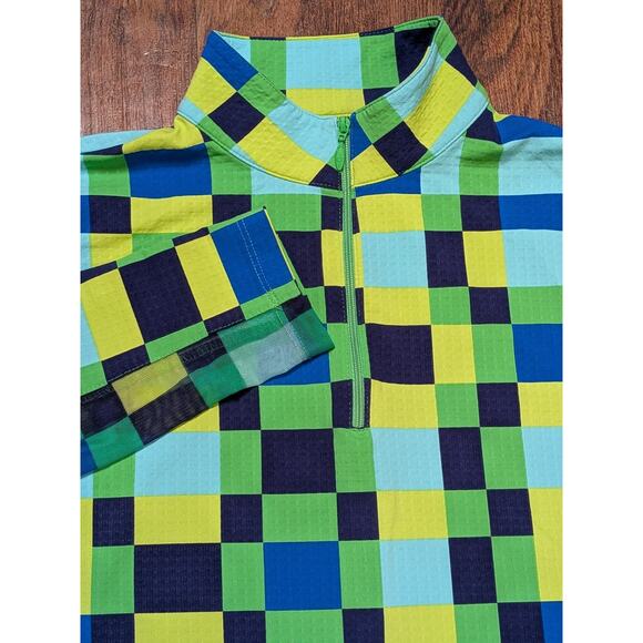IBKUL Shirt Womens Sm Blue Green Check Long Sleeve 1/4 Zip Golf Mesh Pickleball - Picture 2 of 7